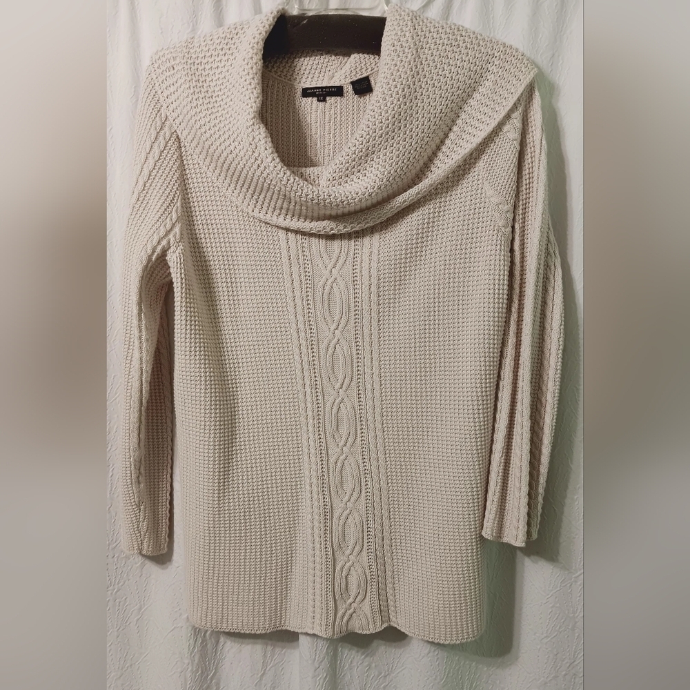 100% Cotton  Jeanne Pierre Cowl neck cable knit sweater size 1X